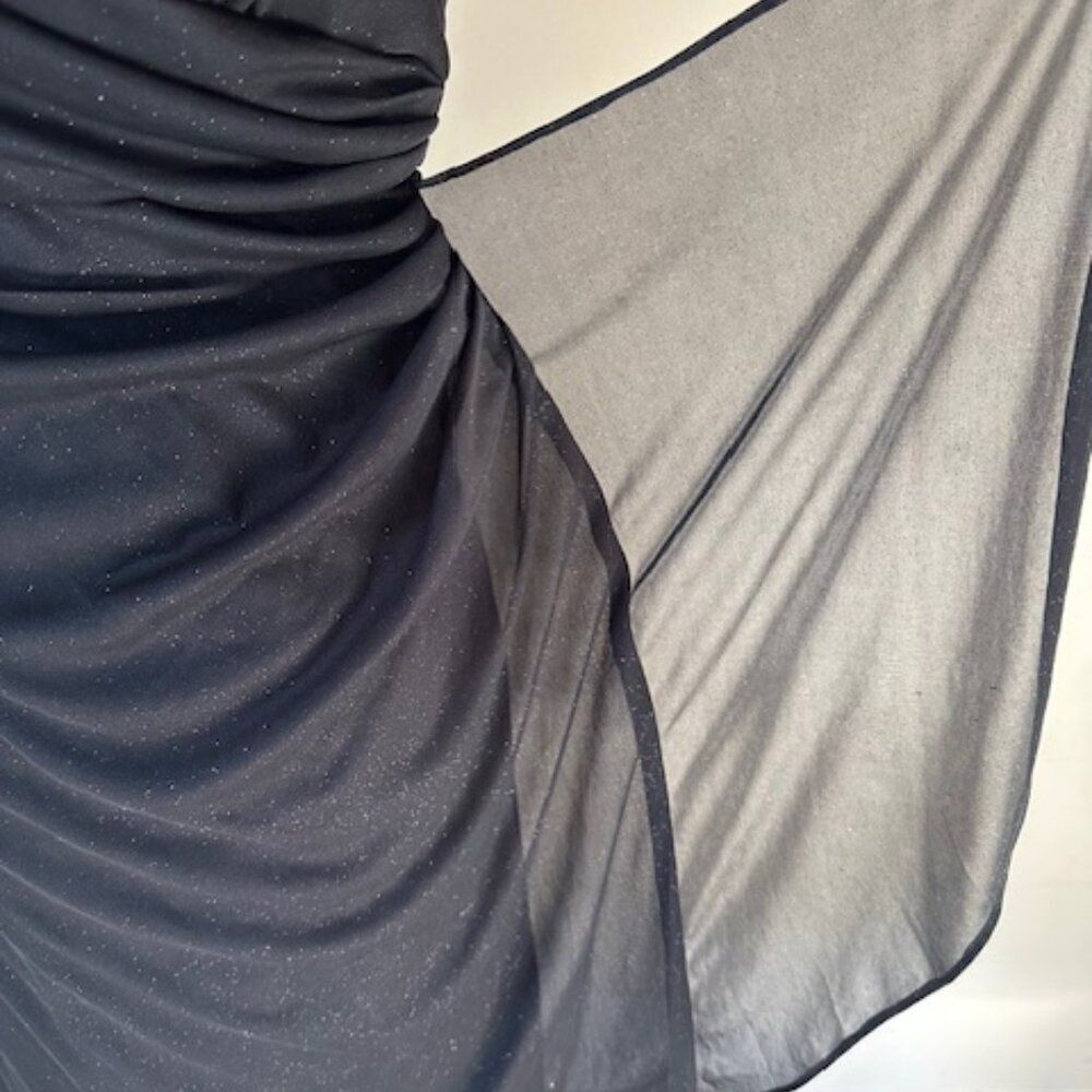 Dressbarn Black Ruched Glitter Dress with Rhinestone Accents  8597 - Picture 8 of 10